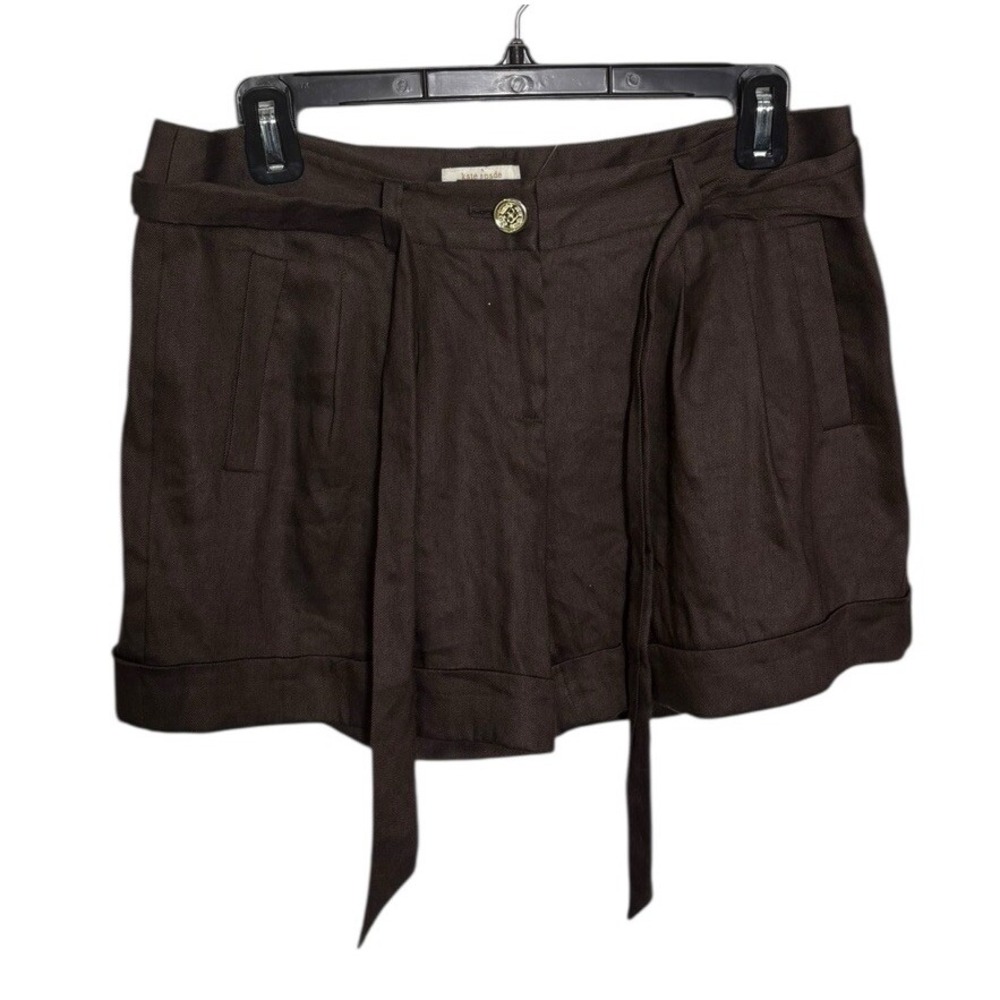 Kate‎ Spade Brown Pixie Short Linen Blend Size 0 Belted Cuffed MSRP $195